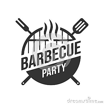 Barbecue and grill label. BBQ emblem and badge design. Restaurant menu logo template. Vector illustration Cartoon Illustration