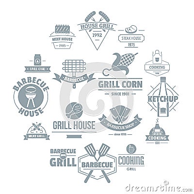 Barbecue grill logo icons set, simple style Vector Illustration