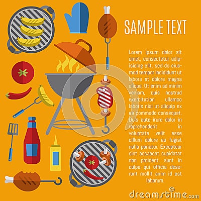 Barbecue grill poster, design template. Vector Illustration