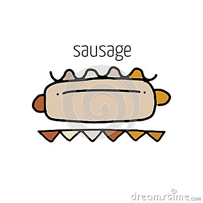 Barbecue or grill sausage. Vector icon of bbq on fork for picnic party Vector Illustration