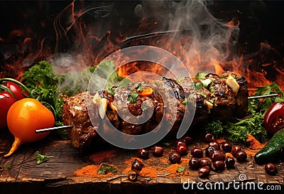 Barbecue.Grilled meat steak. Food and cuisine concept Stock Photo