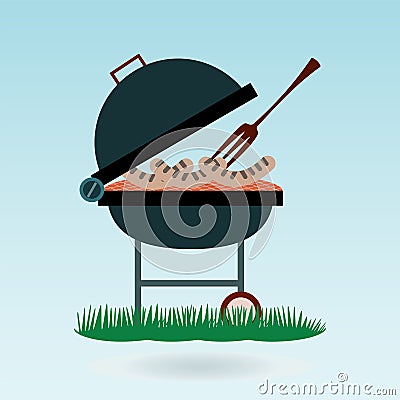 Barbecue. Grilled sausages on forks Vector Illustration