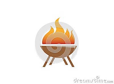 Barbecue grills with fire for logo design Cartoon Illustration