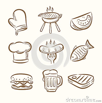 Barbecue icon set Vector Illustration