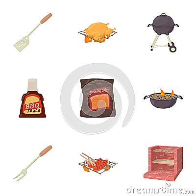 Barbecue icons set, cartoon style Vector Illustration