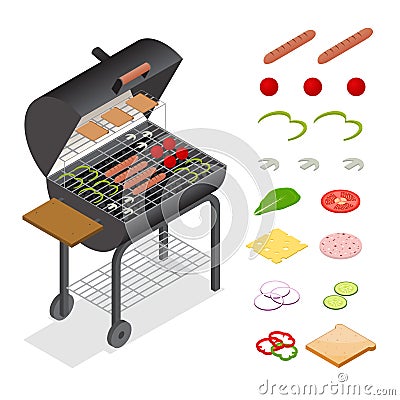 Barbecue Isometric View. Vector Vector Illustration