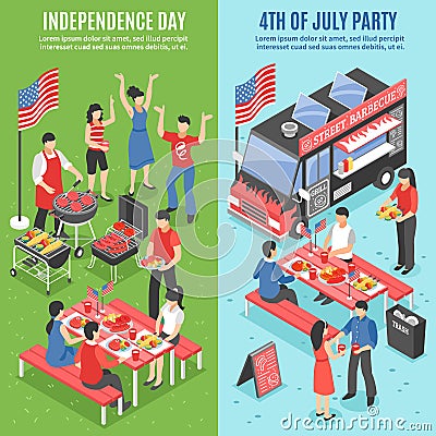 Barbecue 4 July Banner Set Vector Illustration