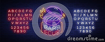 Barbecue logo vector. Neon sign, symbol, bright advertising Vector Illustration