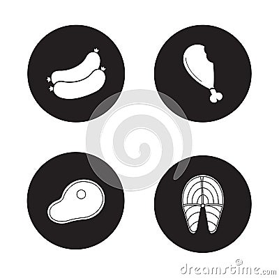 Barbecue meat black icons set Vector Illustration