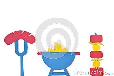 Barbecue paper cut on white background Stock Photo