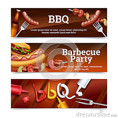 Barbecue Party Horizontal Banners Cartoon Illustration