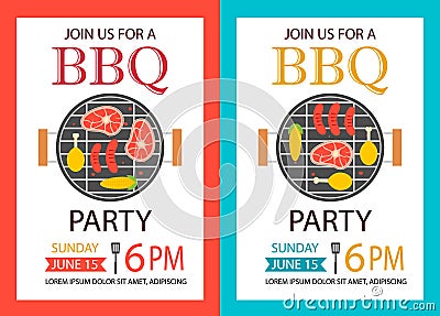 Barbecue party invitation. BBQ template flyer Vector Illustration