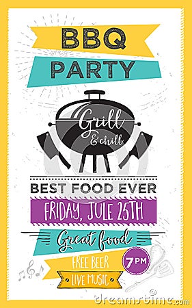 Barbecue party invitation. BBQ template menu design. Food flyer. Vector Illustration