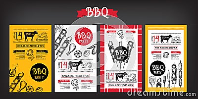 Barbecue party invitation. BBQ template menu design. Food flyer. Vector Illustration