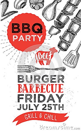 Barbecue party invitation. Vector Illustration