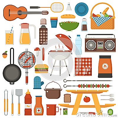 Barbecue and Picnic Set Vector Illustration