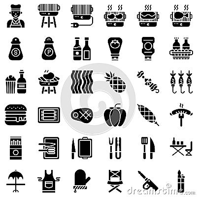 Barbecue related vector icon set, solid style Vector Illustration