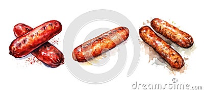 barbecue roasted sausage ai generated watercolor Cartoon Illustration