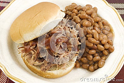 Barbecue Sandwich with Baked Beans Stock Photo