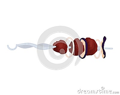 Barbecue skewer with meat, onions, and bell peppers. Grilled kebab cooking concept. BBQ party and outdoor cooking vector Vector Illustration