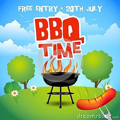 Barbecue summer party poster. Barbecue grill illustration. Barbecue party invitation. BBQ brochure menu design illustration Cartoon Illustration