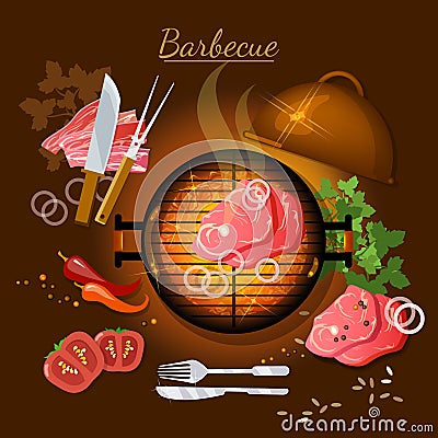 Barbecue top view grilled meat vector illustrati Vector Illustration