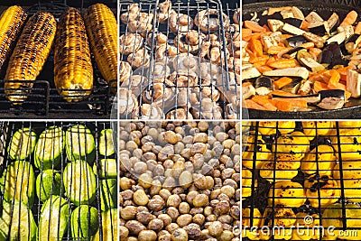 Barbecue vegetables are prepared food collage. Organic food concept Stock Photo