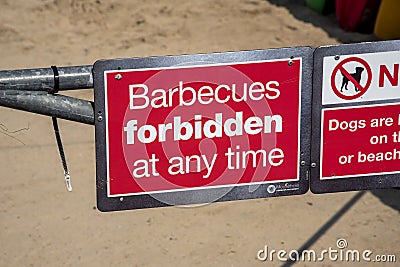 Barbecues banned sign. UK Editorial Stock Photo