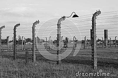 Barbed wire at Auschwitz Birkenau Editorial Stock Photo