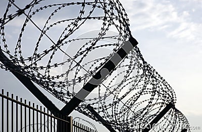 Barbed wire fence Stock Photo