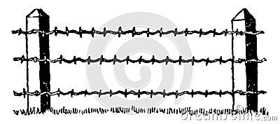 Barbed Wire Fence, Gates, vintage engraving Vector Illustration