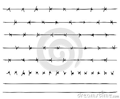 Barbed Wire Fence with Individual Barbs and Wires Vector Illustration