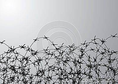 Barbed wire fencing. Fence made of wire with spikes. Black and white illustration to the holocaust. Console camp. Vector Illustration