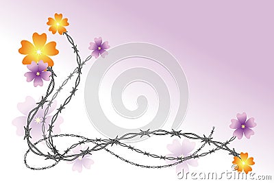 Barbed wire and flowers tendril Vector Illustration