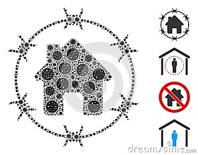 Barbed Wire House Collage of CoronaVirus Icons Stock Photo