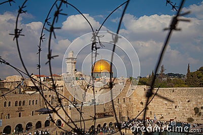 Barbed wire - Jerusalem - Dome of the Rock - Temple Mount Stock Photo