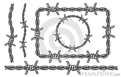 Barbed wire pattern brush template Vector Illustration