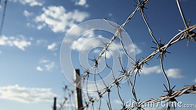 A Barbed Wire Stand Against the Celestial Canvas of Cirrus Clouds. Generative AI Stock Photo