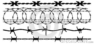 Barbed wire, vector silhouette set. Vector Illustration