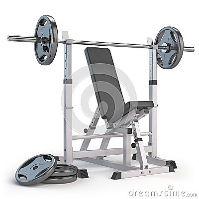 Barbell bench isolated on white. Cartoon Illustration