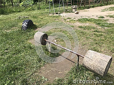A barbell from improvised materials. Stock Photo