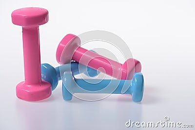 Barbells in different sizes next to each other, close up Stock Photo