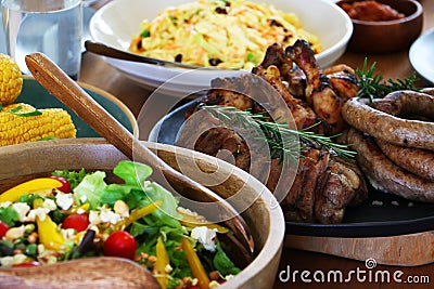 Barbeque braai meal ready to eat on table Stock Photo