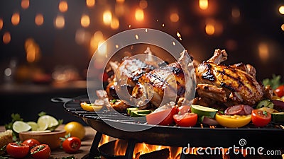 Barbeque chiken grill - blurred party background Stock Photo