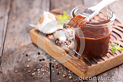 Barbeque sauce in a jar Stock Photo