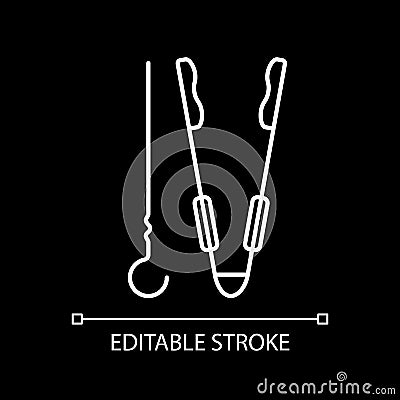 Barbeque utensils white linear icon for dark theme Vector Illustration