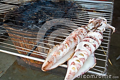 Barbequed Squid Stock Photo