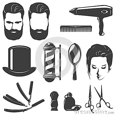 Barber Black White Vintage Icons Set Vector Illustration