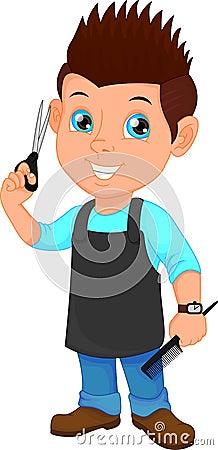 Barber boy with Scissors and comb Vector Illustration