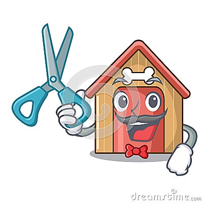 Barber cartoon funny dog house with dish Vector Illustration